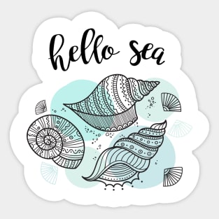 Hello Sea illustration with marine shells Sticker